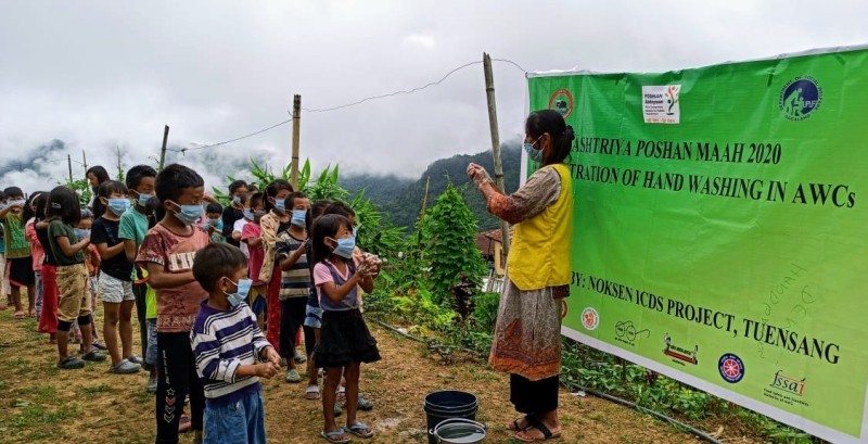 Hand washing demonstration at GPS Station, Noksen Town as part of launching programme of Rashtriya Poshan Maah held at Noksen on September 11.